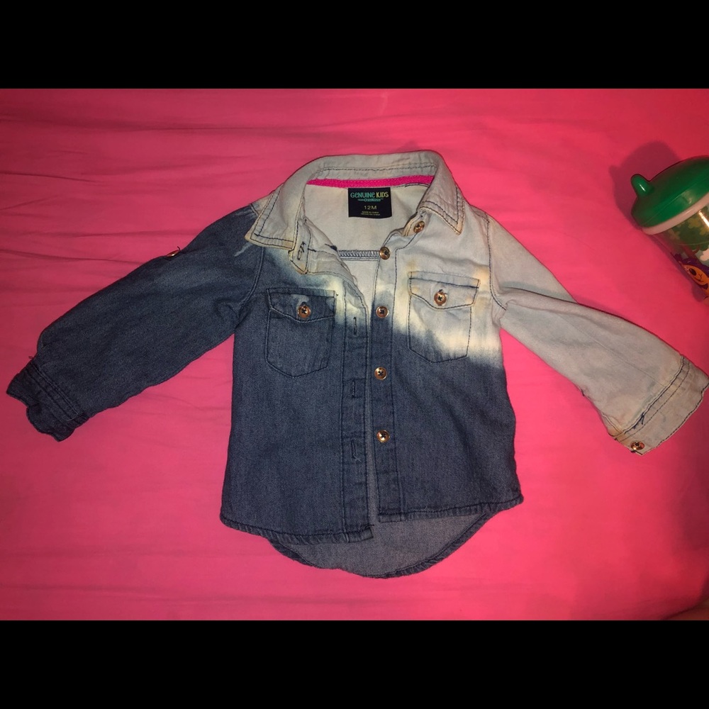 Handmade distressed infant jean button down